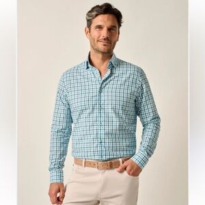 Johnnie O top shelf button down shirt Ansel Laguna blue check patterned XL New